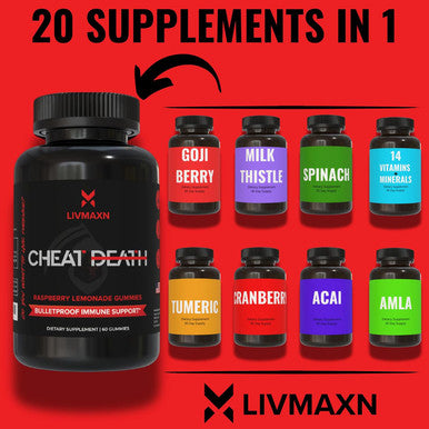 Cheat Death, 20-In-1 Multivitamin For Men & Women L-Methylfolate + B12 Pre + Probiotics 7 Herb + Fruit Extracts Full Spectrum Longevity Support 60 Gummies.