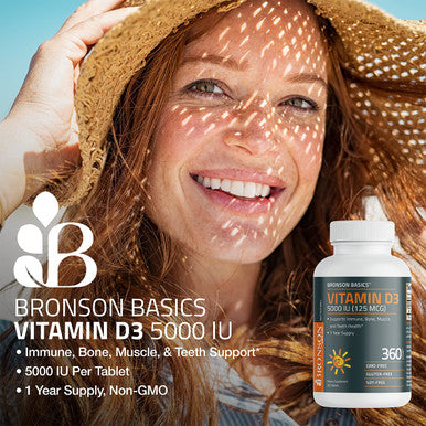 Bronson Vitamin D3 5,000 Iu (125 Mcg) 1 Year Supply For Healthy Muscle Function And Immune Support, Non-Gmo, 360 Tablets