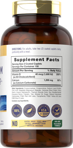 Carlyle Calcium 1200Mg With Vitamin D3 | 300 Caplets | Non-Gmo, Gluten Free, And Vegetarian