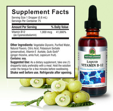Nature'S Answer Liquid Vitamin B-12 | Promotes Healthy Nerve Function & Energy Levels | Naturally Flavored & Gluten- 2oz