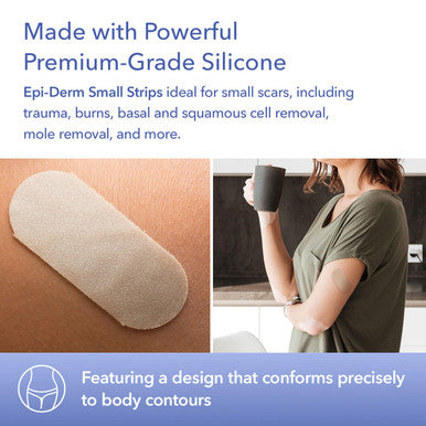 Biodermis Epi-Derm Small Strips, Scar Tape For Old & Scars, Easily Cut To Size Strips, Thinner & More Comfortable, Premium Grade Silicone Scar Tape, 2.75 X 1.18 In - 3 Pack, Natural