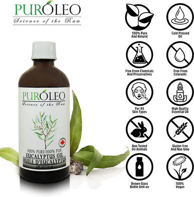 PUROLEO Eucalyptus Essential Oil, 4 FL OZ/120 ML (Large Bottle) 100% Pure | Natural Aromatherapy Oil for Diffuser Steam Distilled (MADE IN CANADA)