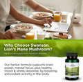 Swanson Lion's Mane Mushroom Capsules - 500 mg Each 60 Capsules - Herbal Supplement Supporting Cognitive Function