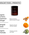 The Nue Co. DEBLOAT Food PREBIOTIC Latte Powder Gut Health and Digestion Instant Bloating Relief Tumeric Ginger Cinnamon with Digestive Enzymes Vegan GlutenFree SugarFree