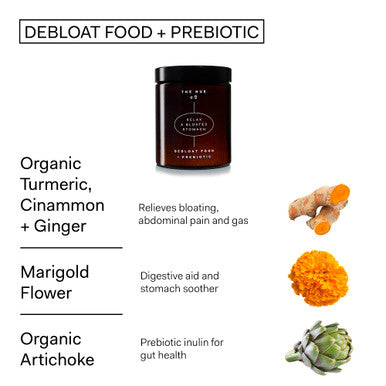 The Nue Co. DEBLOAT Food PREBIOTIC Latte Powder Gut Health and Digestion Instant Bloating Relief Tumeric Ginger Cinnamon with Digestive Enzymes Vegan GlutenFree SugarFree