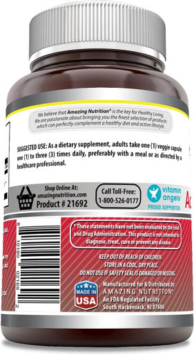 Amazing Nutrition Formulas Acetyl L-Carnitine Hcl Supplement | 500 Mg Per Serving | 120 Veggie Capsules Supplement | Non-GMO | Gluten | Made in USA