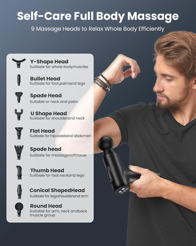 Ayura Massage Gun Deep Tissue, Percussion Muscle Massage Gun With 9 Heads 30-Speed Levels, Portable Handheld Massager Gun For Back Whole Body, Gifts For Athletes Men Women (Black)