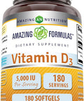 Amazing Nutrition Formulas Vitamin D3 Cholecalciferol Supplement | 5000 IU Per Serving | Softgels | Non-GMO | Gluten- | Made in USA (180 Count)