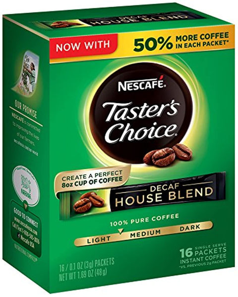 Nescafe Taster's Choice Decaf, House Blend Instant Coffee Single Serve Sticks, 16 Count (Pack of 1)
