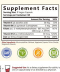 Gentle Iron Supplement For Women Men With Vitamin C, Folate, B6 & B12 Stomach Friendly Iron Bisglycinate Non-Constipating Iron Pills For Blood, Energy & Immune Support 60 Vegan Caps