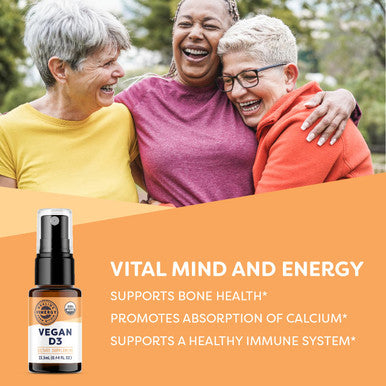 Vimergy Vegan D3 Benefits Immune Function USDA Certified Organic Vegan Gluten Free 1000IU/Servings 96 Servings
