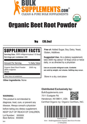 Bulksupplements.Com Organic Beet Root Powder - Beet Powder Organic, Beetroot Supplement - Superfood Supplement, Vegan & Gluten Free - 3500Mg Per Serving, 1Kg (2.2 Lbs) (Pack Of 1)