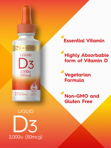 Carlyle Liquid Vitamin D3 | 2000 Iu | 2 Oz | Vegetarian, Non-Gmo, And Gluten Free Formula | 50Mcg | Vitamin D Liquid Drops