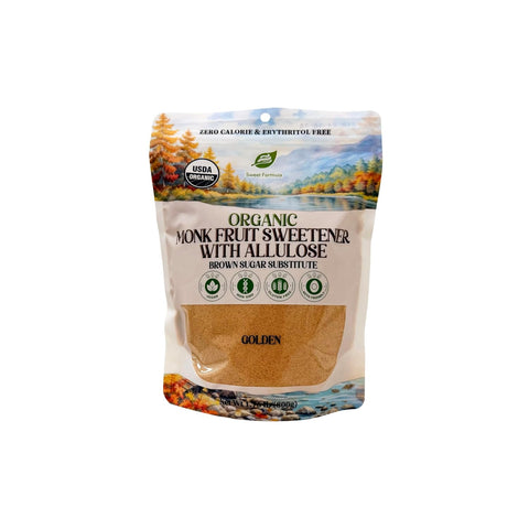 Sweet Formula Organic Golden Monk Fruit Sweetener with Allulose - Raw Cane Sugar Substitute, Coffee, Tea, Baking, Erythritol Free, Gluten Free, Vegan, Keto Friendly, Sugar Replacement (1.76 lb)