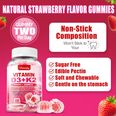 Vitamin D3 K2 Supplement For Adults - Vitamin D3 5000 Iu + K2 200 Mcg - Vit D3 K2 Gummies With Calcium 600Mg Magnesium Zinc & Vitamin C For Women Men - Supports B0Ne, Muscle Immune - 120 Count