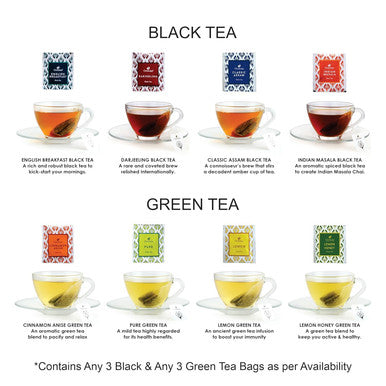 Octavius Assorted Tea Sampler Set (6 Flavors 100 Tea Bags) | Black & Green Tea Sampler Pack | Tea Set | Pack of 2