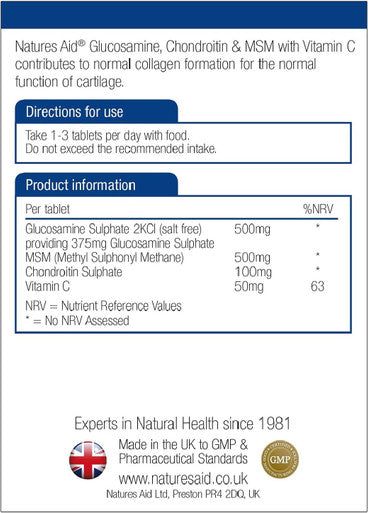 Natures Aid Glucosamine MSM and Chondroitin with Vitamin C 180 Tablets