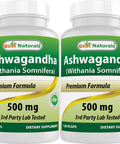 Best Naturals 2 Pack Ashwagandha Capsules For Relaxing Stress And Mood 500 Mg 120 Count (Total 240 Capsules)