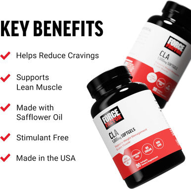 Force Factor CLA Supplements CLA 3000 mg Conjugated Linoleic Acid to Support Body Composition and Lean Muscle Mass Made from Safflower Oil Stimulant Non-GMO 90 Softgels