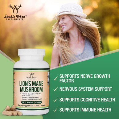 Lions Mane Mushroom Supplement Capsules Two Month Supply 120 Count Vegan Supplement Nootropics Brain Support Supplement and Immune Health Manufactured in The USA by Double Wood Supplements