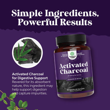 Natures Craft Cleanse and Detox Activated Charcoal Capsules - Purifying Detox Pills with 1200mg Per Serving Coconut Charcoal Powder for Bloating Relief and Body Detox Cleanse - Active Charcoal for Gut Health-180ct