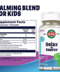 KAL Relax-a-Saurus, Stress Support Supplement for Kids, L-Theanine for Children with Herbal Stress Relief & Relaxation & Blend, Delicious Natural Grape Flavor, 60-Day , 30 Chewables