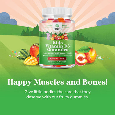 Natures Craft Chewable Vitamin D Gummies for Kids - Delicious Kids Vitamin D 1000 IU Per Serving Gummy Vitamins for Kids and Toddlers Immune Support Plus Muscle Teeth and Bone Health - Gelatin Fruit Flavors