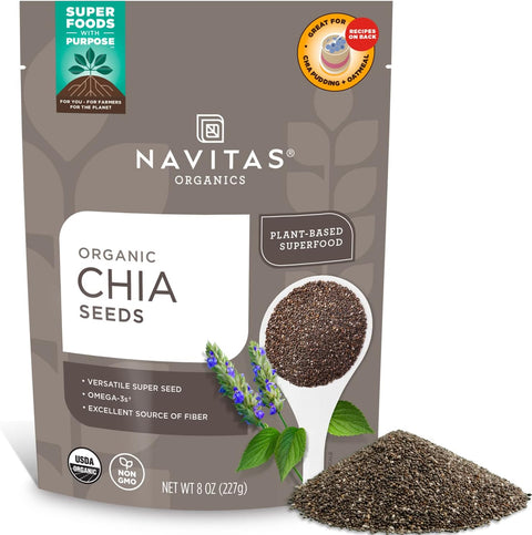 Navitas Organics Chia Seeds Ã¢â‚¬â€œ For Chia Pudding, Smoothies, Baking, Salads & More Ã¢â‚¬â€œ Omega 3, Fiber, Minerals - USDA Organic, Non GMO, Kosher, Gluten Free, Keto (8oz. Bag, 8 Servings)
