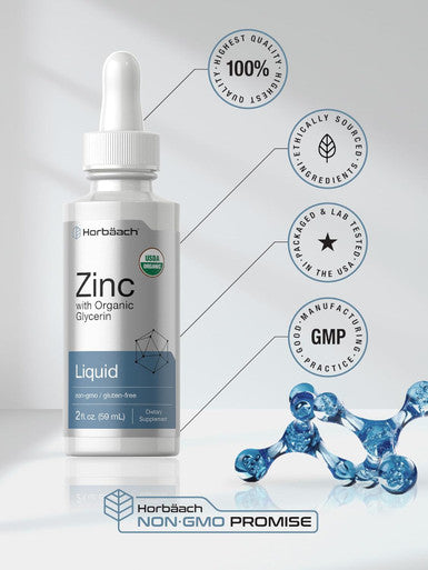 HorbAach Liquid Zinc Drops 2 Oz With Organic Glycerin Vegetarian, Non-Gmo, Gluten Supplement
