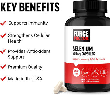 Force Factor Selenium Immune Support Supplement Selenium 200mcg Capsules to Support Immune Defense Immunity Supplement Vegan Non-GMO 120 Capsules