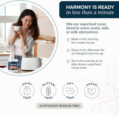 Organifi Harmony - Hormone Support - Eases Pms Symptoms - Energizes You - Regulates Menstrual Cycle - Best Served Hot - Gluten And Vegan Cacao Powder, 30 Servings