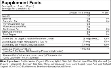 Codeage Liposomal Vitamin D3 Liquid Supplement Sachet Wonder-D Cholecalciferol Vegan Liquid Multivitamin Plant-Based Vitamins K2 B12 Non-GMO Phospholipids Vitamin E Berry Flavor - 30 Pouches