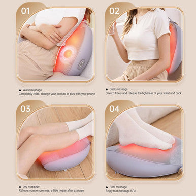 Back Massager With Heat, Shiatsu Roller & Percussion Head For Lower Back Pain Relief - 3D Deep Tissue Kneading Massage Pillow For Neck & Shoulder Muscle Relaxation, Home & Office