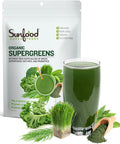 Sunfood Superfoods Super Greens Powder Organic Green Juice/Smoothie Mix W/Digestive Enzymes & Probiotic For Gut Health Good Source Of Liquid Chlorophyll Spirulina & Chlorella 8 Oz 22 Servings
