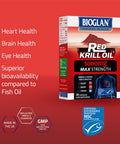 Bioglan Red Krill Oil Max Strength 1000 mg, high in Omega-3 Fish Oil, EPA & DHA help to support your Heart, Eye and Brain health, one month supply 30 capsules