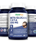 NusaPure Beta Glucans 500 mg | 120 Veggie Capsules | Beta 1,3, 1,6 D Glucan | Non-GMO, Gluten -Free, Vegan