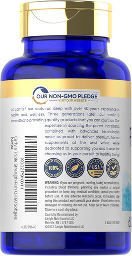 Carlyle Triple Strength Omega 3 Fish Oil | 1400mg | 60 Softgels | Non-GMO Gluten Supplement