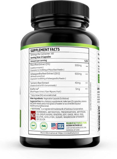 Maca Root 10,000 Mg, Ashwagandha 6000Mg Extract, Capsules For Men & Women With Turmeric Curcumin And Bioperine 120 Capsules Made In Usa