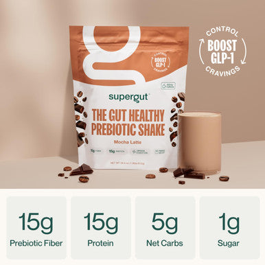 Supergut Prebiotic Shakes | Meal Replacement | Boost GLP-1 | High Protein and Fiber | No Added Sugar | Keto Food Meal Snack (Mocha Latte 14 servings)