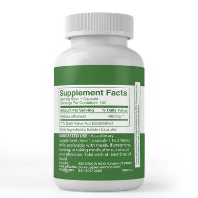 PURE ORIGINAL INGREDIENTS Lemon Balm Extract, (100 Capsules) Always Pure, No Additives Or Fillers, Lab Verified