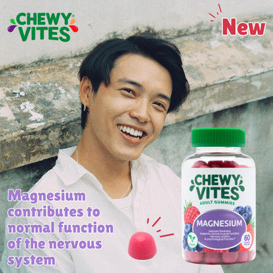 Chewy Vites Adult Gummies Magnesium Citrate 736mg Offering 82.5mg of Elemental Magnesium 60 Vitamin Gummies 2 Months Supply Real Fruit Juice Vegan Berries Flavour