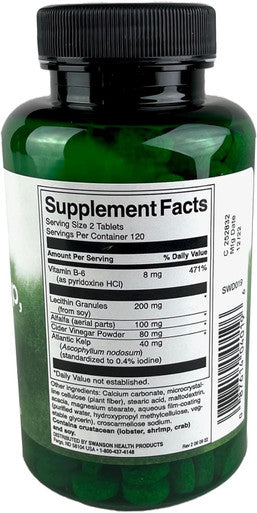 Swanson Lecithin Kelp B-6 & Cider Vinegar 240 Tabs (3 Pack)