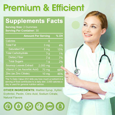 Natural Soursop Graviola Gummies Supplement, Original Soursop Leaves Extract With Vitamins C & Zinc For Women & Men, Multivitamin Soursop Fruit Supplement For Immunity & Antioxidant & Energy