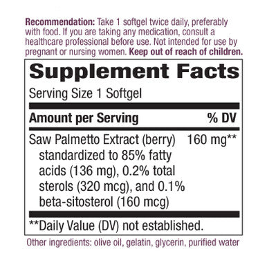 Nature'S Way Premium Saw Palmetto Extract Prostate Health Support For Men 160Mg 120 Softgels