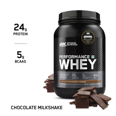 Optimum Nutrition (On) Performance Whey Protein Powder 24G Protein 5G Bcaa 1Kg (Chocolate Milkshake) Whey Protein Blend With Whey Protein Isolate