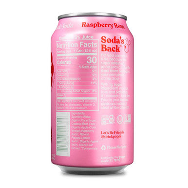 Poppi Sparkling Prebiotic Soda Beverage with Apple Cider Vinegar Seltzer Water and Fruit Juice Raspberry Rose Flavor 12 oz Pack of 12