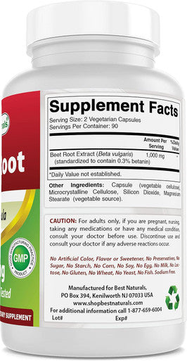 Best Naturals Beet Root Powder 500 Mg Capsules 180 Count