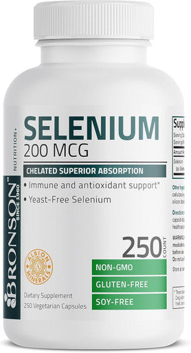 Bronson Selenium 200 Mcg Yeast Chelated Amino Acid Complex - Essential Trace Mineral With Superior Absorption, 250 Vegetarian Capsules