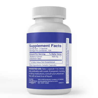 PURE ORIGINAL INGREDIENTS Blueberry 10:1 Extract, (100 Capsules) Always Pure, No Additives Or Fillers, Lab Verified