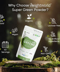 Weightworld Organic Super Greens Powder 200g (40 Servings) Vitamins & Mineral Rich Green Powder - Soil Association - Blend of Greens and Superfood Powder - GMO & Alkaline Superfood Powder